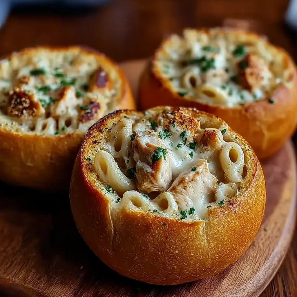 Chicken Alfredo Garlic Bread Bowls